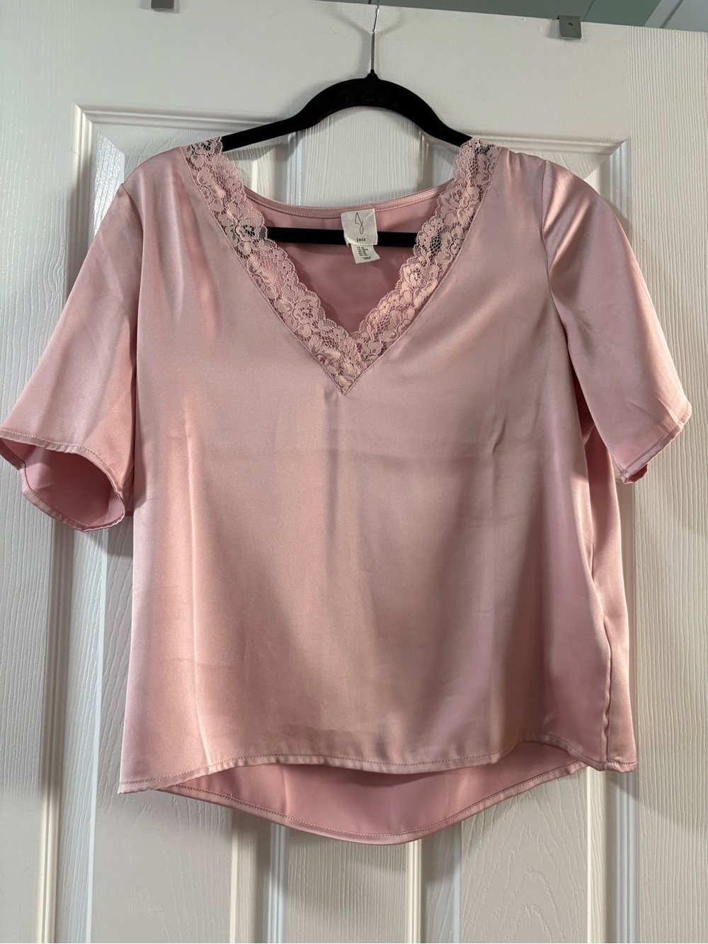 Joie Pink Satin Lace-Trim V-Neck Top